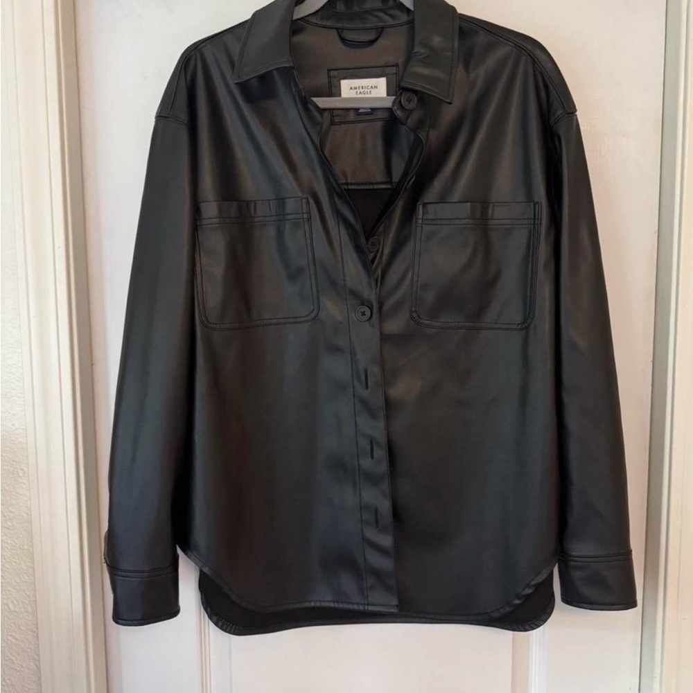 American Eagle Outfitters Black Faux Leather Shirt Jacket